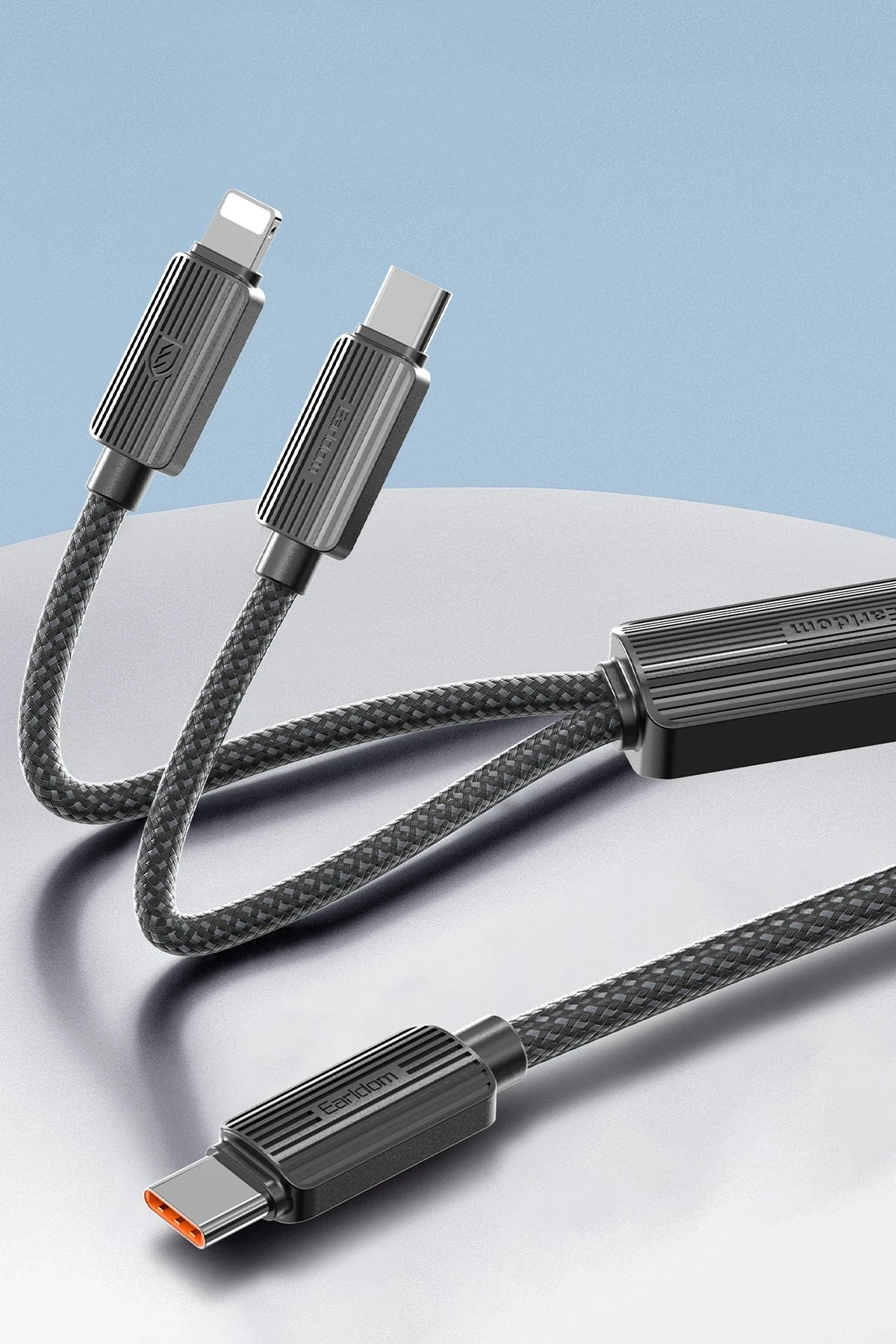 Earldom EC-IC01 1.2M Type-C to Type-C 60W ve Lightning 30W Çift Çıkışlı 2in1 PD Hızlı Şarj Kablosu