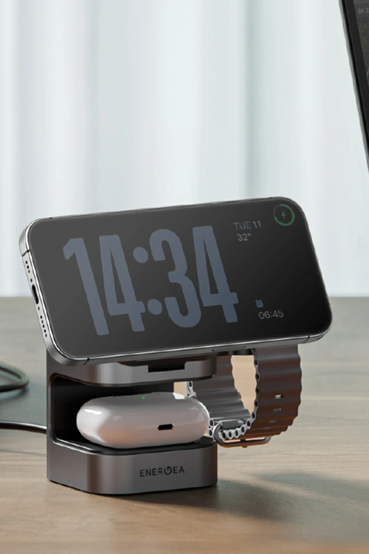 Energea MagCube 3in1 Katlanabilir 15W Telefon Saat Airpods Masaüstü Hızlı Şarj Standı