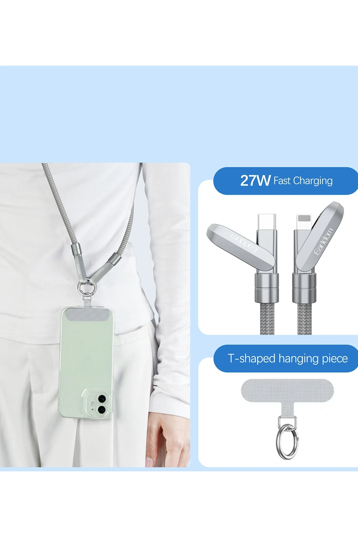 Earldom EC-208CL 1M 27 Type-C to Lightning Ekstra Boyun Askısına Dönüşme Özellikli PD Hızlı Şarj Kablosu