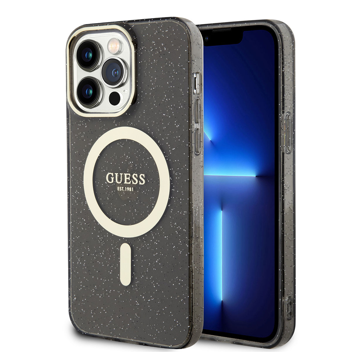 Apple iPhone 13 Pro Kılıf GUESS M-safe Şarj Özellikli Glitter Kapak