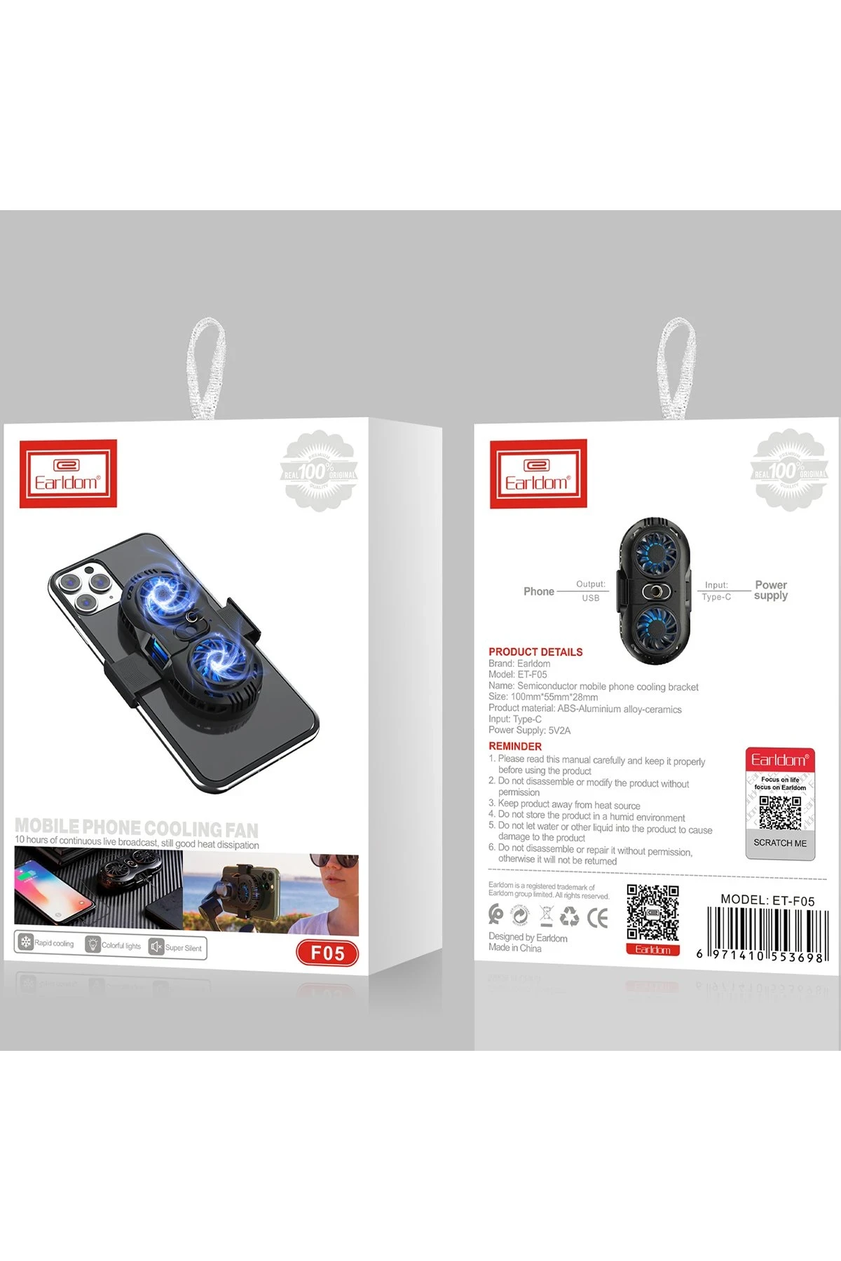 Earldom F05 Işıklı Radyatör Telefon Soğutucu Fan