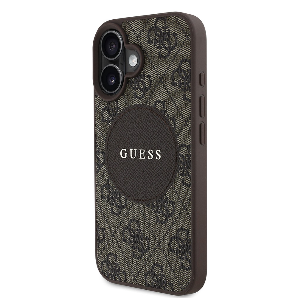 Apple iPhone 16 Kılıf Guess Orjinal Lisanslı M-safe Şarj Özellikli Yazı Logolu Circle Classic Kapak