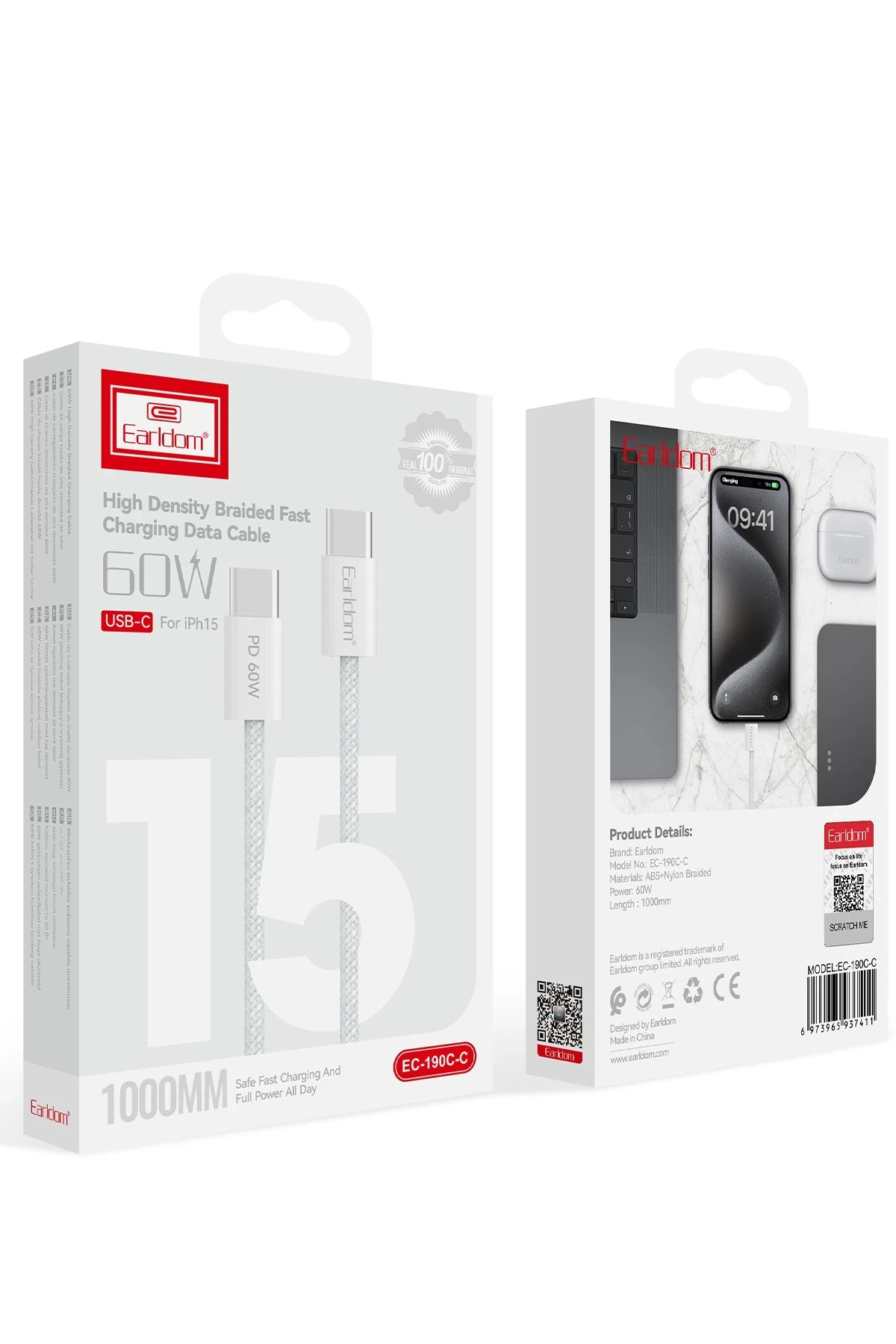 Earldom EC-190CC 1M 60W Type-C to Type-C PD Hızlı Şarj Kablosu