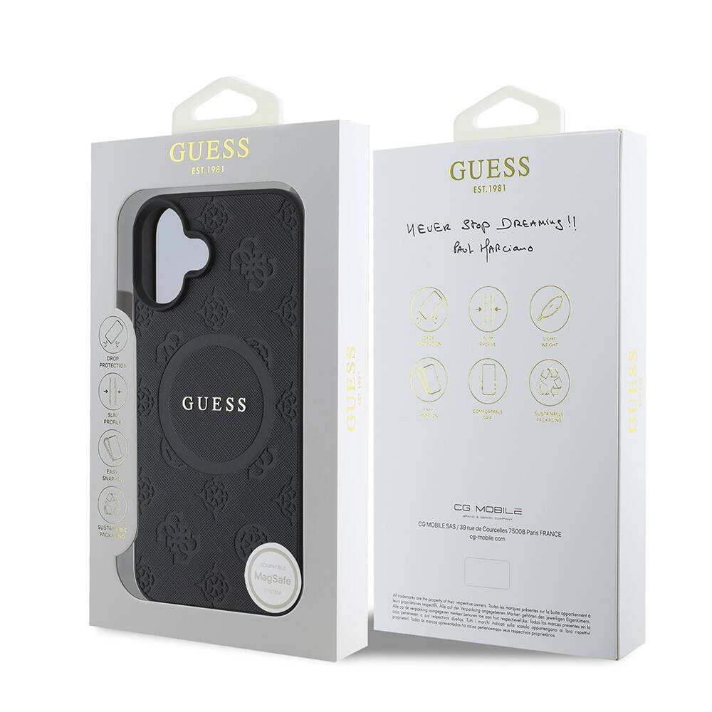 Apple iPhone 16 Plus Kılıf Guess Orjinal Lisanslı M-safe Şarj Özellikli Yazı Logolu Saffiano Peony Kapak