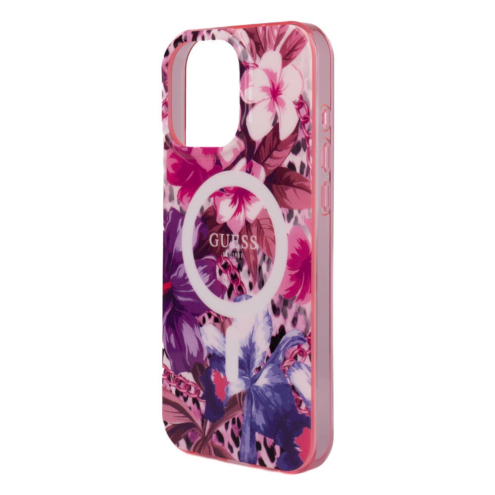 Apple iPhone 16 Pro Max Kılıf Guess Orjinal Lisanslı M-safe Şarj Özellikli IML Baskılı Jungle Ring Kapak