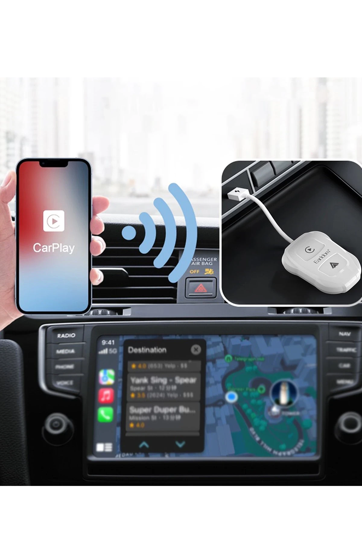 Earldom CP01 Tak Çalıştır 2in1 Type-C to USB Dönüştürücülü Kablosuz CarPlay Adaptör