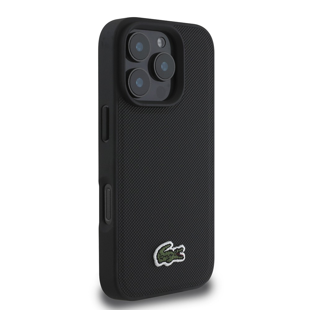 Apple iPhone 16 Pro Kılıf Lacoste Orjinal Lisanslı PU Pike Desenli Arka Yüzey İkonik Timsah Dokuma Logolu Kapak + Type-C Kablo 1.5m