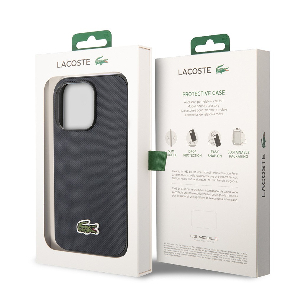 Apple iPhone 14 Pro Max Kılıf Lacoste Orjinal Lisanslı PU Pike Desenli Arka Yüzey İkonik Timsah Dokuma Logolu Kapak