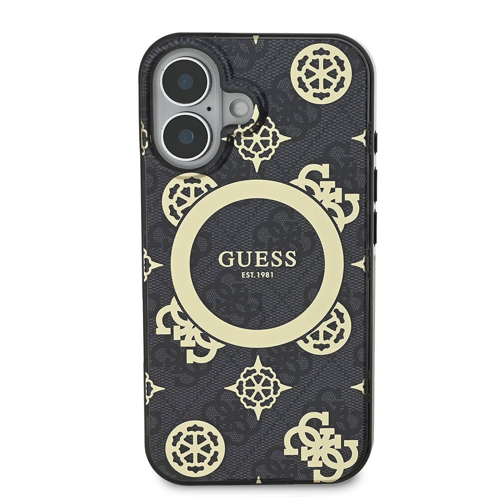Apple iPhone 16 Plus Kılıf Guess Orjinal Lisanslı M-safe Şarj Özellikli 4G Desenli IML Yazı Logolu Peony Kapak