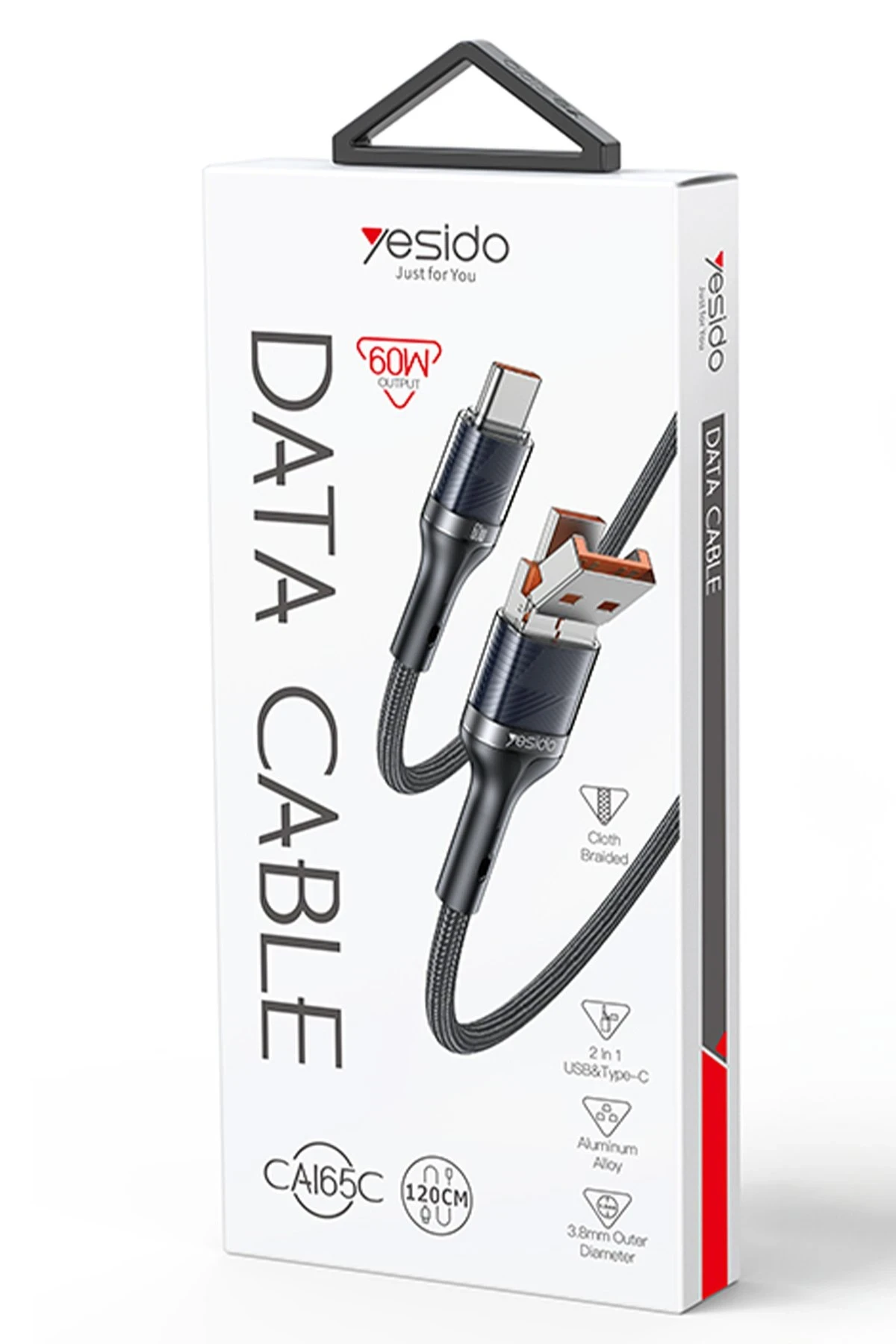 Yesido CA165C 1.2M 2in1 Bir Ucu USB ve Type-C to Type-C PD Hızlı Şarj Kablosu