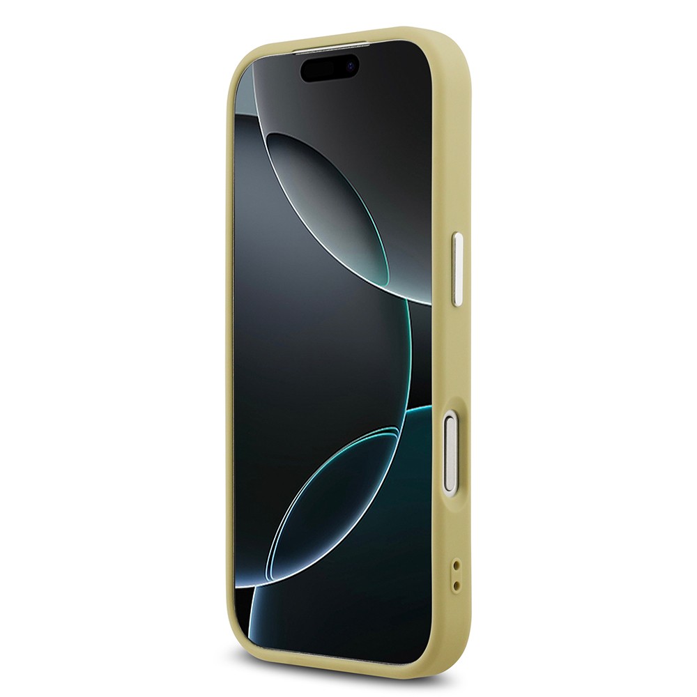 Apple iPhone 17 Pro Kılıf Guess Orjinal Lisanslı M-safe Şarj Özellikli Metal Kamera Çerçeveli Üçgen Logolu Glitter Kapak