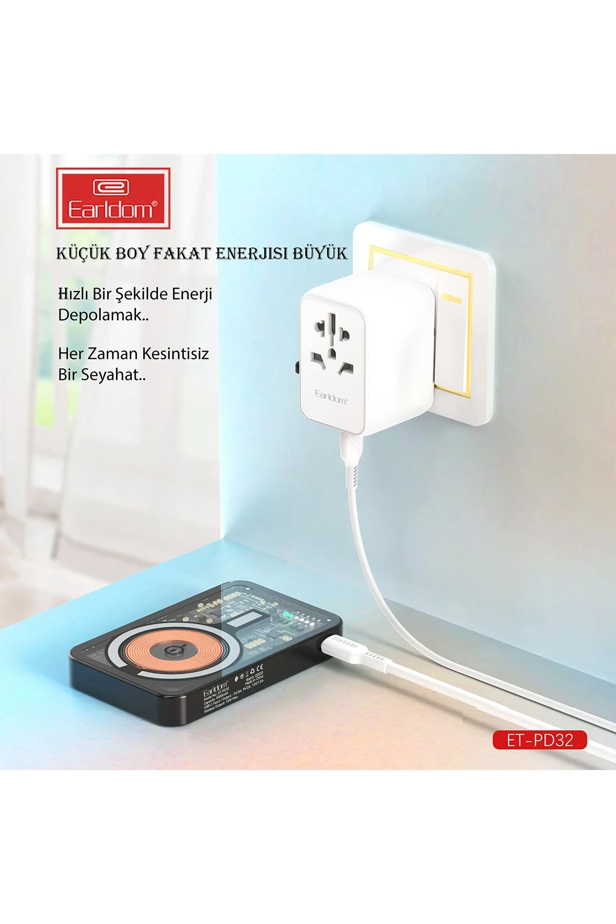 Earldom PD32 5.000 mAh 22.5W Kablosuz Şarjlı Standlı PD Hızlı Şarj Powerbank