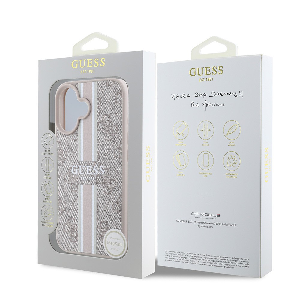 Apple iPhone 16 Kılıf Guess Orjinal Lisanslı M-safe Şarj Özellikli 4G Şerit Tasarımlı Printed Kapak
