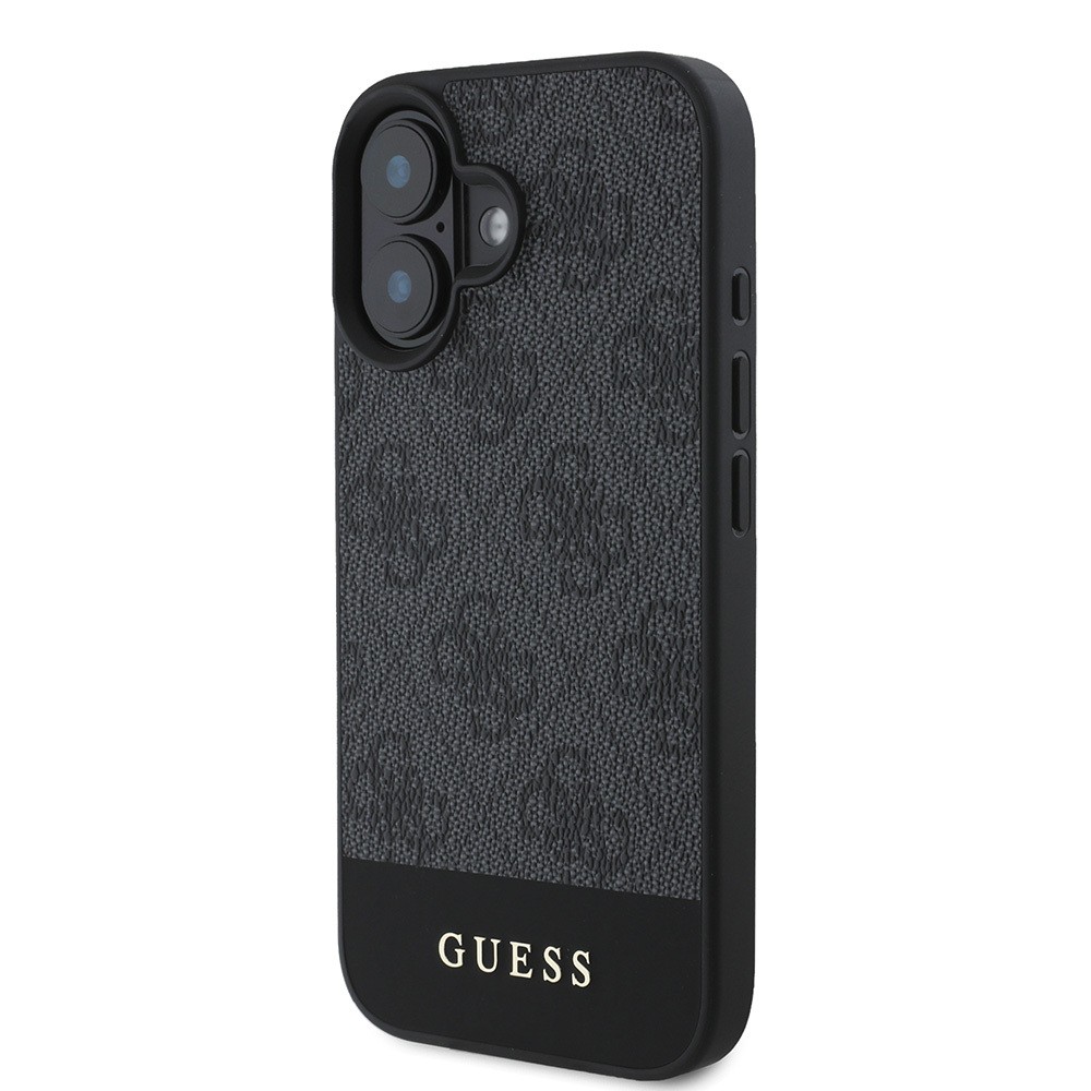 Apple iPhone 16 Kılıf Guess Orjinal Lisanslı M-safe Şarj Özellikli PU Deri Şerit Logo Dizaynlı Kapak