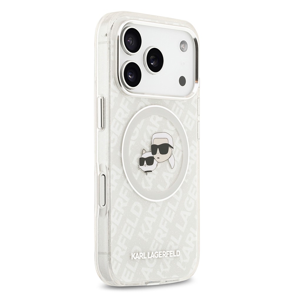 Apple iPhone 17 Pro Kılıf Karl Lagerfeld Orjinal Lisanslı Parlayan Simli Karl & Choupette Heads Kapak