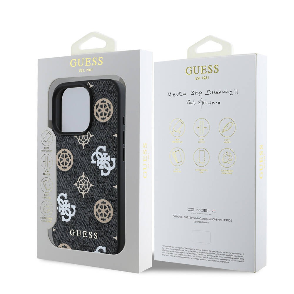 Apple iPhone 16 Pro Max Kılıf Guess Orjinal Lisanslı M-safe Şarj Özellikli 4G Desenli Yazı Logolu Peony Kapak