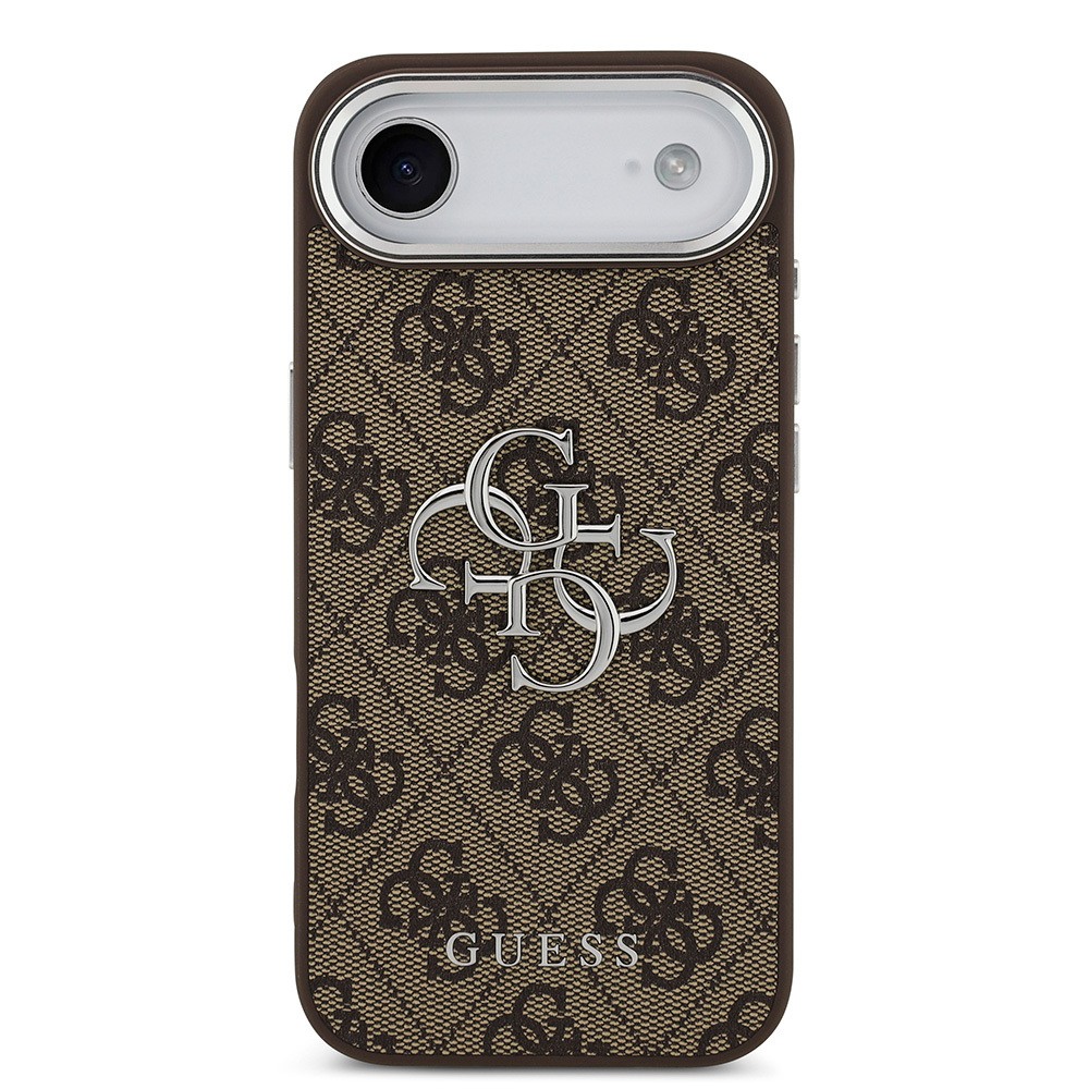 Apple iPhone 17 Air Kılıf Guess Orjinal Lisanslı Gümüş Metal Kamera Çerçeveli 4G Desenli Metal Büyük 4G ve Yazı Logolu Kapak