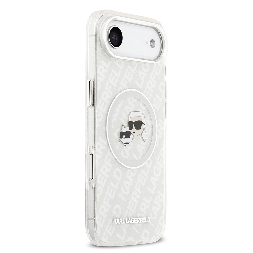 Apple iPhone 17 Air Kılıf Karl Lagerfeld Orjinal Lisanslı Parlayan Simli Karl & Choupette Heads Kapak