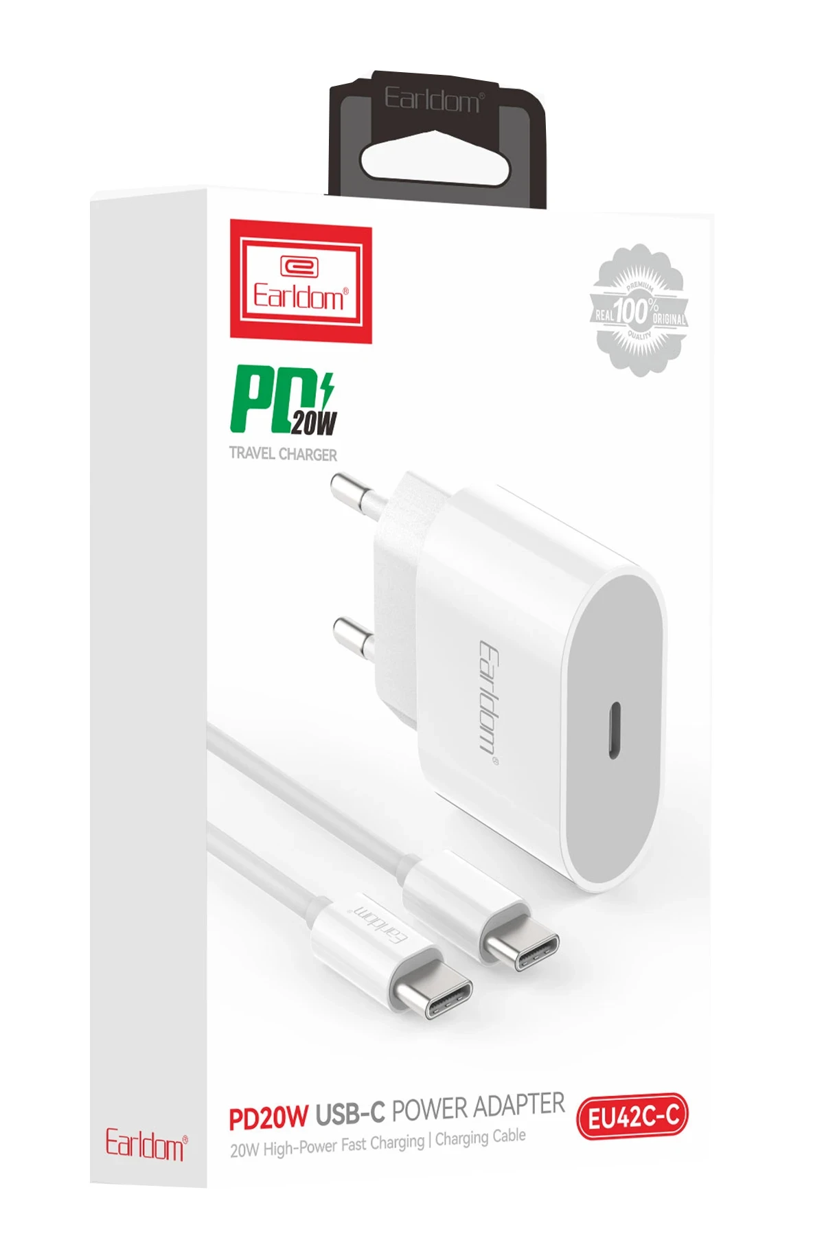 Earldom ES-EU42C 20W Type-C Çıkışlı Ekstra Type-C to Type-C Kablolu PD Hızlı Şarj Cihazı