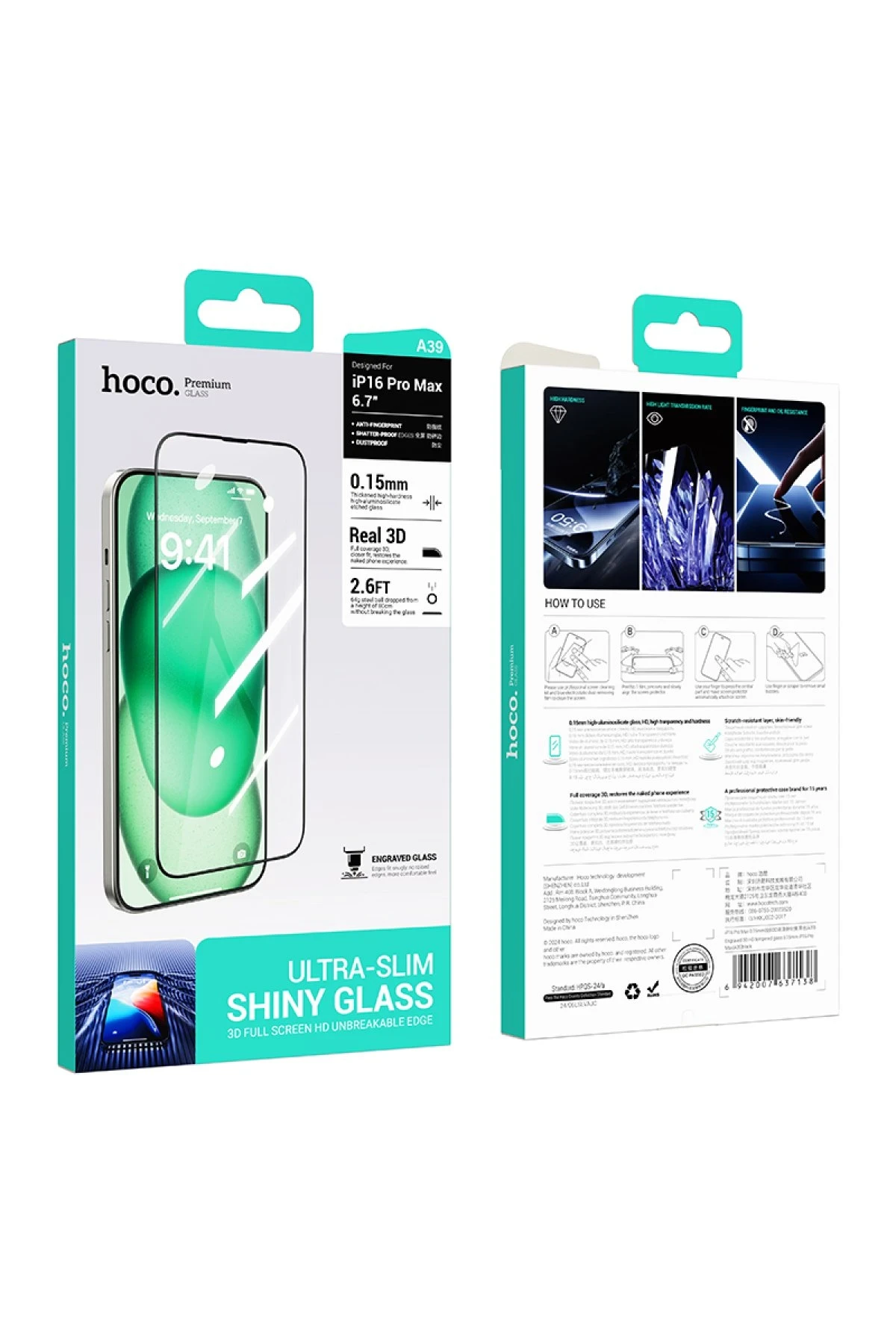 Hoco. iPhone 16 Pro 3D Engraved HD Cam Ekran Koruyucu