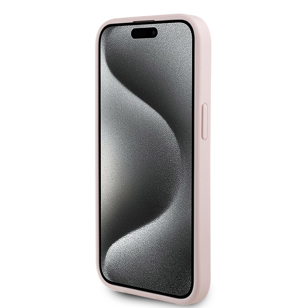 Apple iPhone 15 Kılıf Guess Orjinal Lisanslı M-safe Şarj Özellikli Taneli Çiçek Tasarımlı Metal Yazı Logolu Kapak