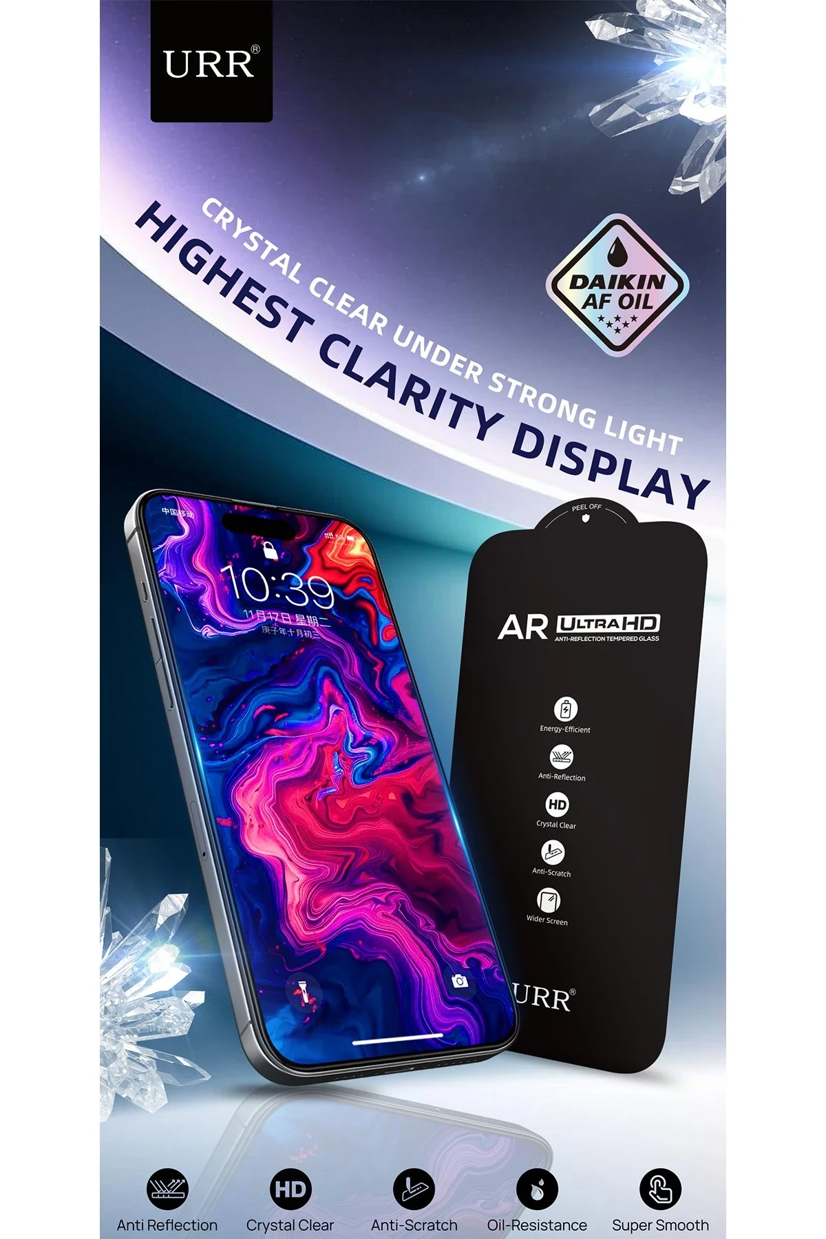 URR iPhone 16 Pro Max 3D Anti Reflection AR Ultra HD Cam Ekran Koruyucu