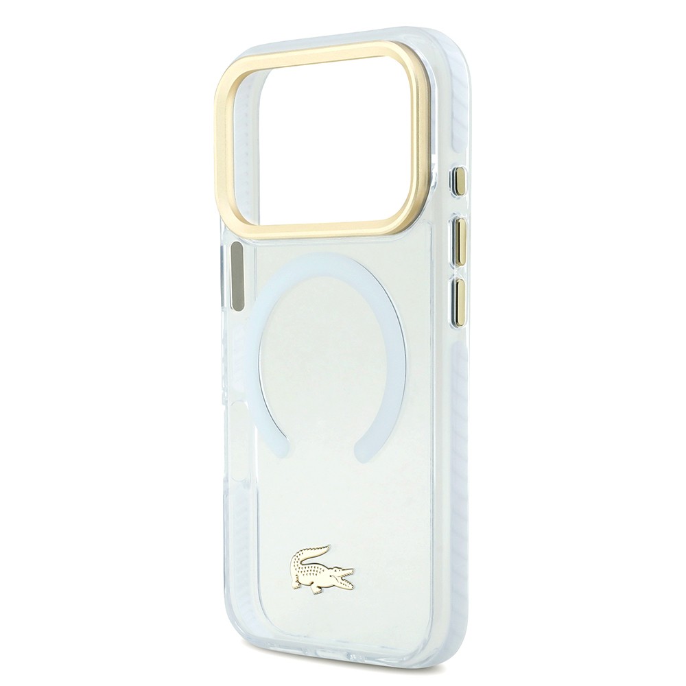Apple iPhone 17 Pro Kılıf Lacoste Orjinal Lisanslı M-safe Şarj Özellikli Gold Timsah Logolu Buzlu Kapak