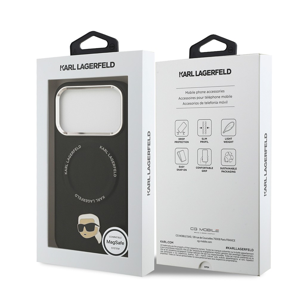 Apple iPhone 17 Pro Kılıf Karl Lagerfeld Orjinal Lisanslı M-safe Şarj Özellikli Metal Kamera ve Buton Tasarımlı Karl PU Deri Kapak