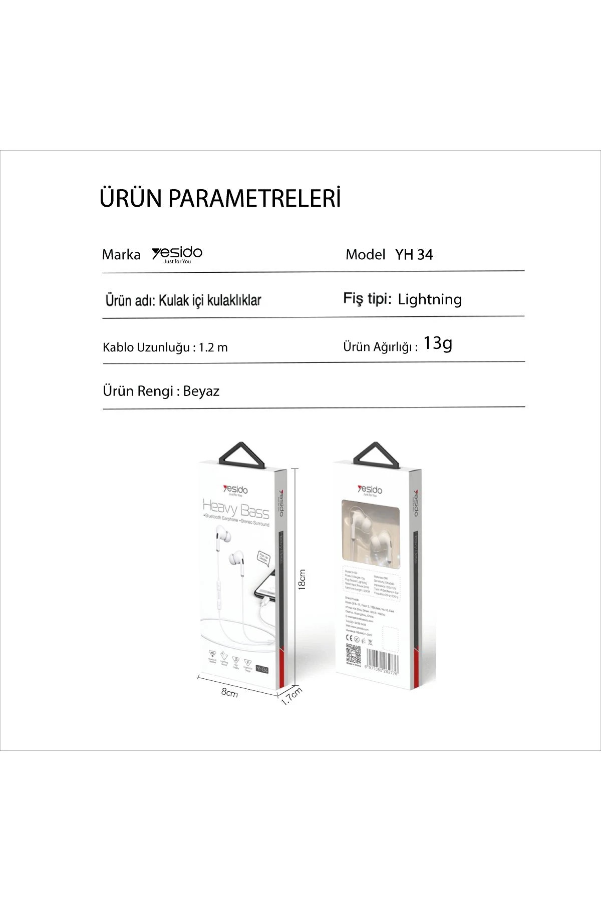Yesido YH34 1.2M Yüksek Baslı Lightning Bluetooth Kablolu Kulaklık