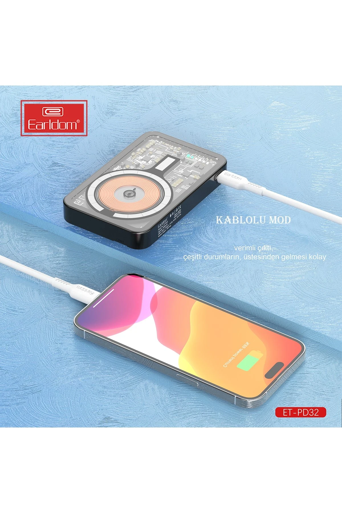Earldom PD32 5.000 mAh 22.5W Kablosuz Şarjlı Standlı PD Hızlı Şarj Powerbank