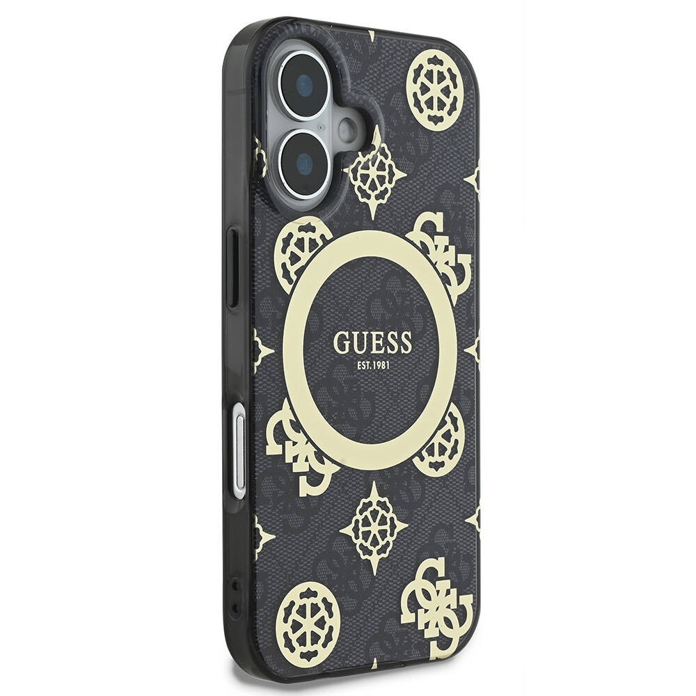 Apple iPhone 16 Plus Kılıf Guess Orjinal Lisanslı M-safe Şarj Özellikli 4G Desenli IML Yazı Logolu Peony Kapak