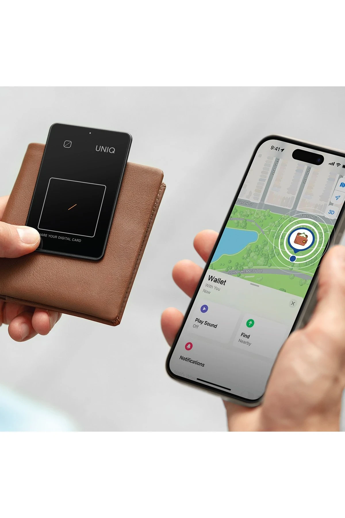 Uniq Atlas NFC Find My Destekli Dijital Göstergeli Kablosuz Şarjlı Dijital Kart