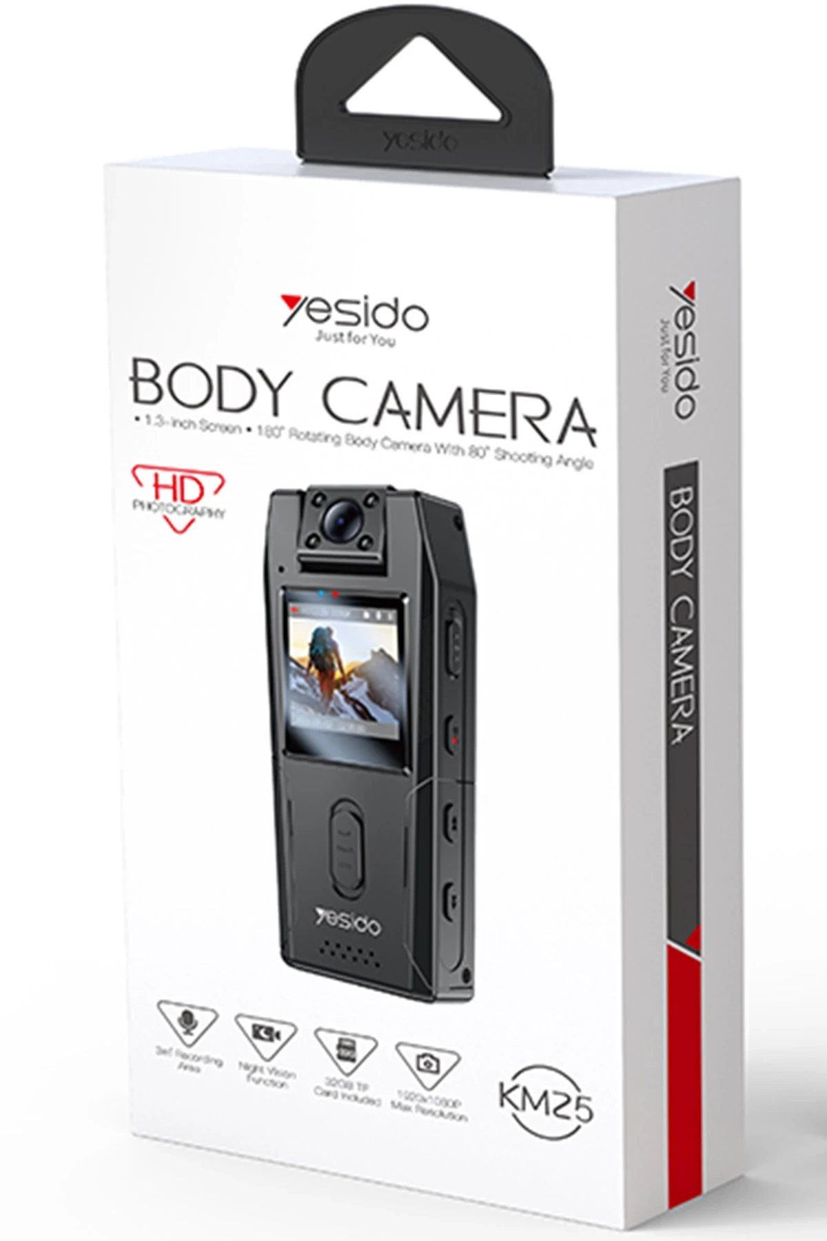 Yesido KM25 1.3inch Ekranlı 180 Derece Dönebilen 1080P Vücut Kamerası