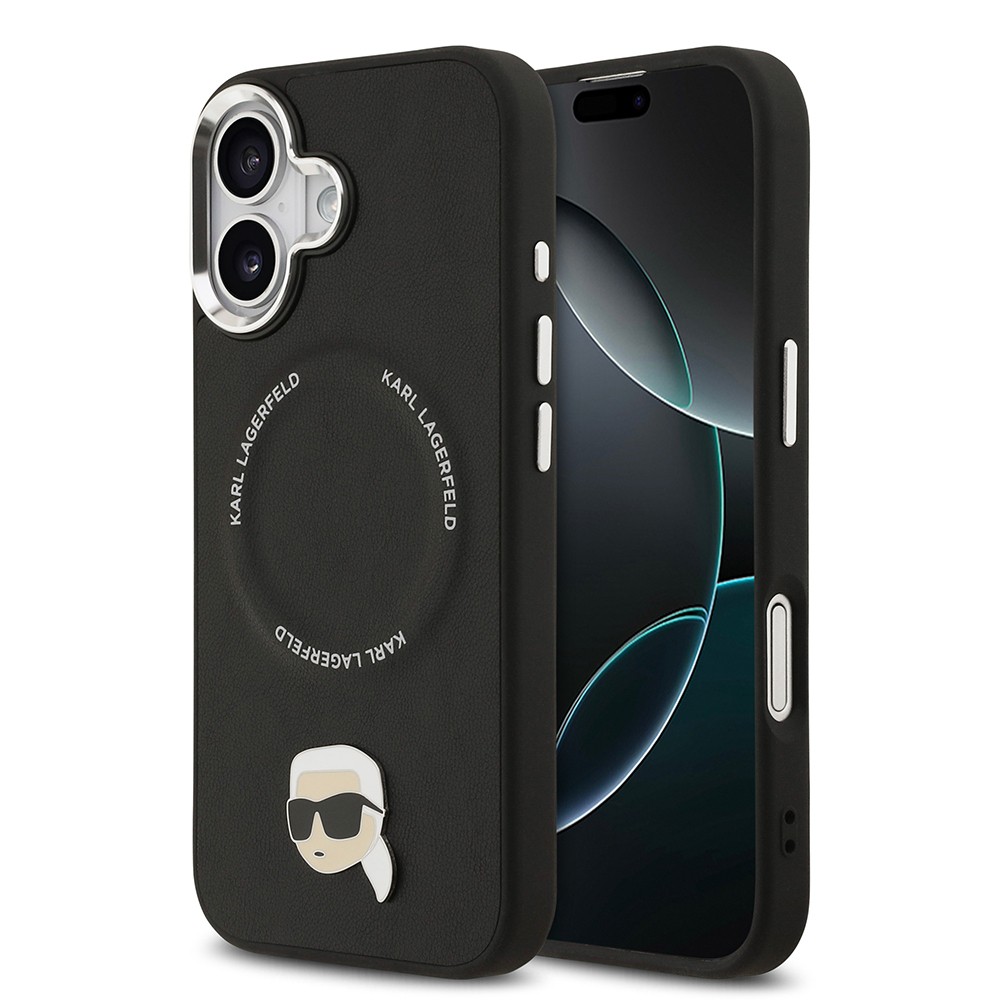 Apple iPhone 17 Kılıf Karl Lagerfeld Orjinal Lisanslı M-safe Şarj Özellikli Metal Kamera ve Buton Tasarımlı Karl PU Deri Kapak