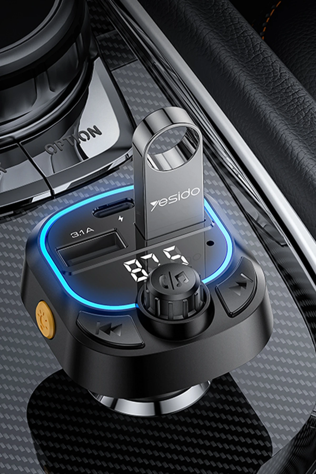 Yesido Y70 RGB 1 Adet 15W Type-C ve 1 Adet 15W USB Çıkışlı BT 5.3 FM Transmitter