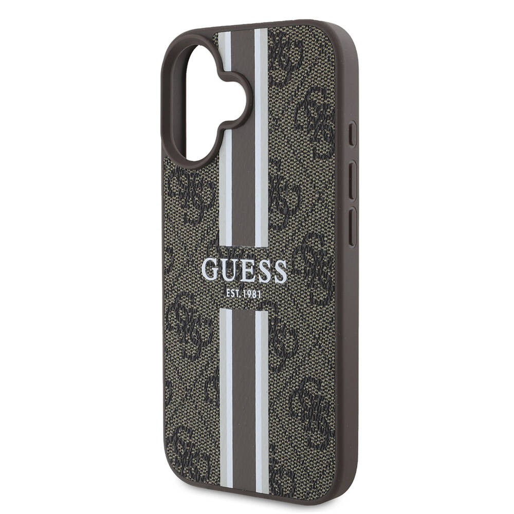 Apple iPhone 16 Kılıf Guess Orjinal Lisanslı M-safe Şarj Özellikli 4G Şerit Tasarımlı Printed Kapak
