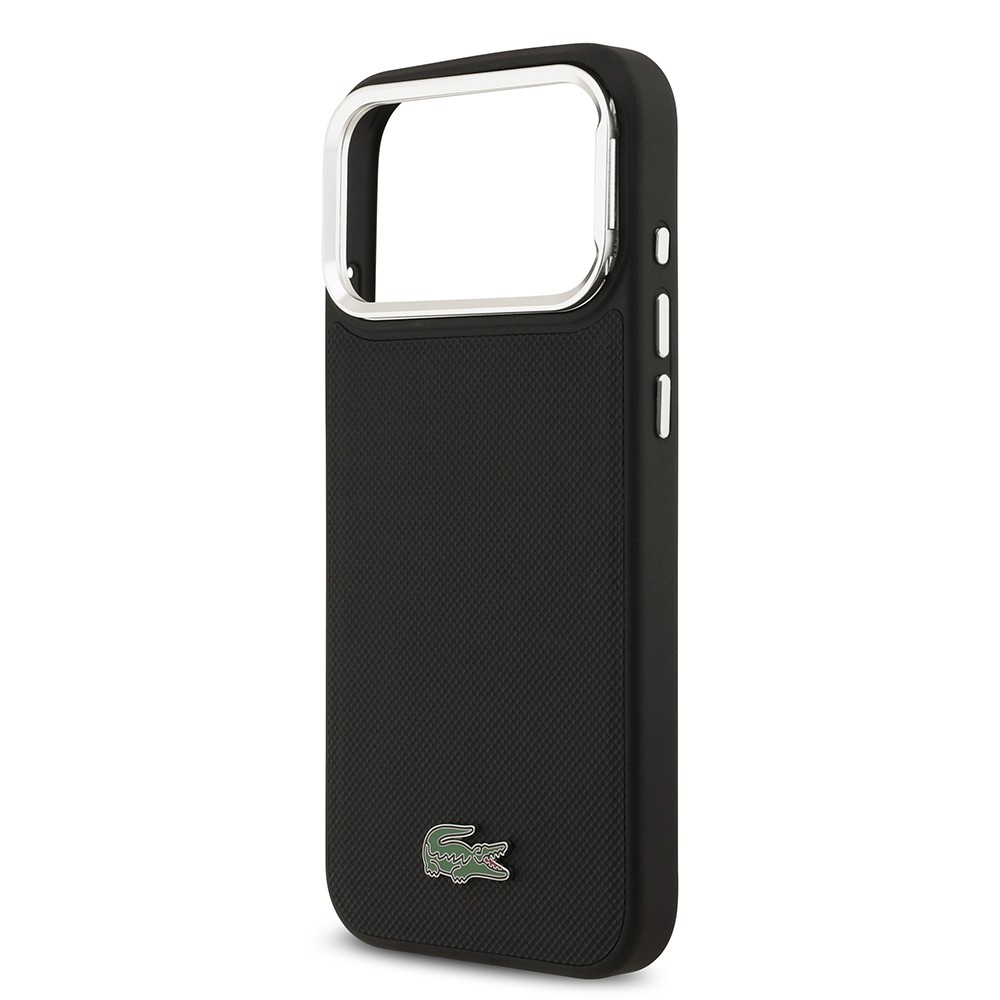 Apple iPhone 17 Pro Max Kılıf Lacoste Orjinal Lisanslı M-safe Şarj Özellikli PU Pike Desenli Standlı Metal Logolu Kapak
