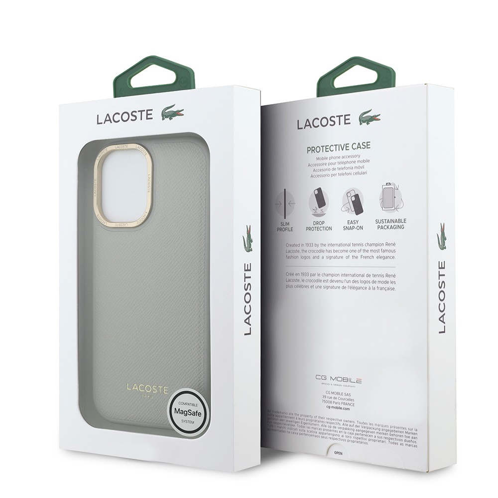 Apple iPhone 17 Kılıf Lacoste Orjinal Lisanslı M-safe Şarj Özellikli Champs Elysees PU Deri Tasarımlı Kapak