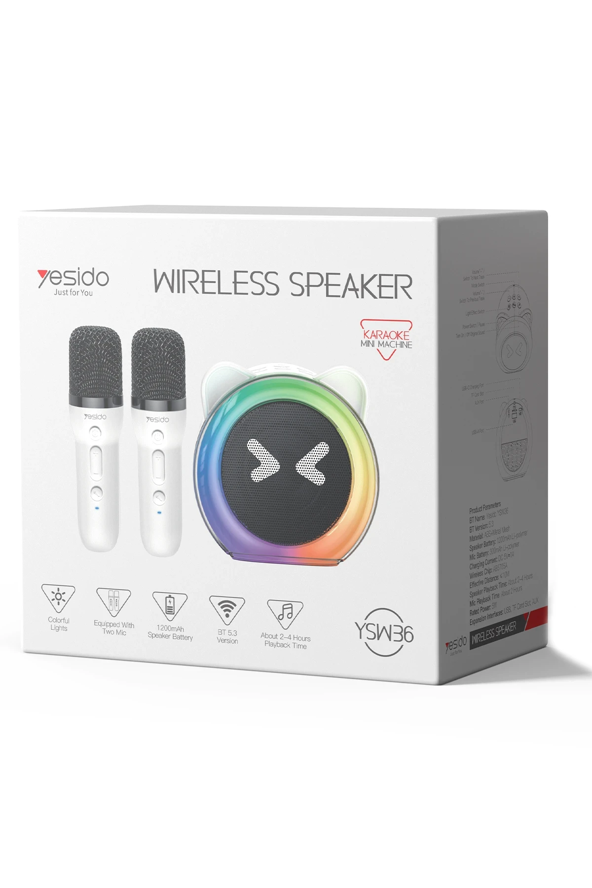 Yesido YSW36 2 Adet Karaoke Mikrofonlu BT 5.3 RGB Kablosuz Hoparlör