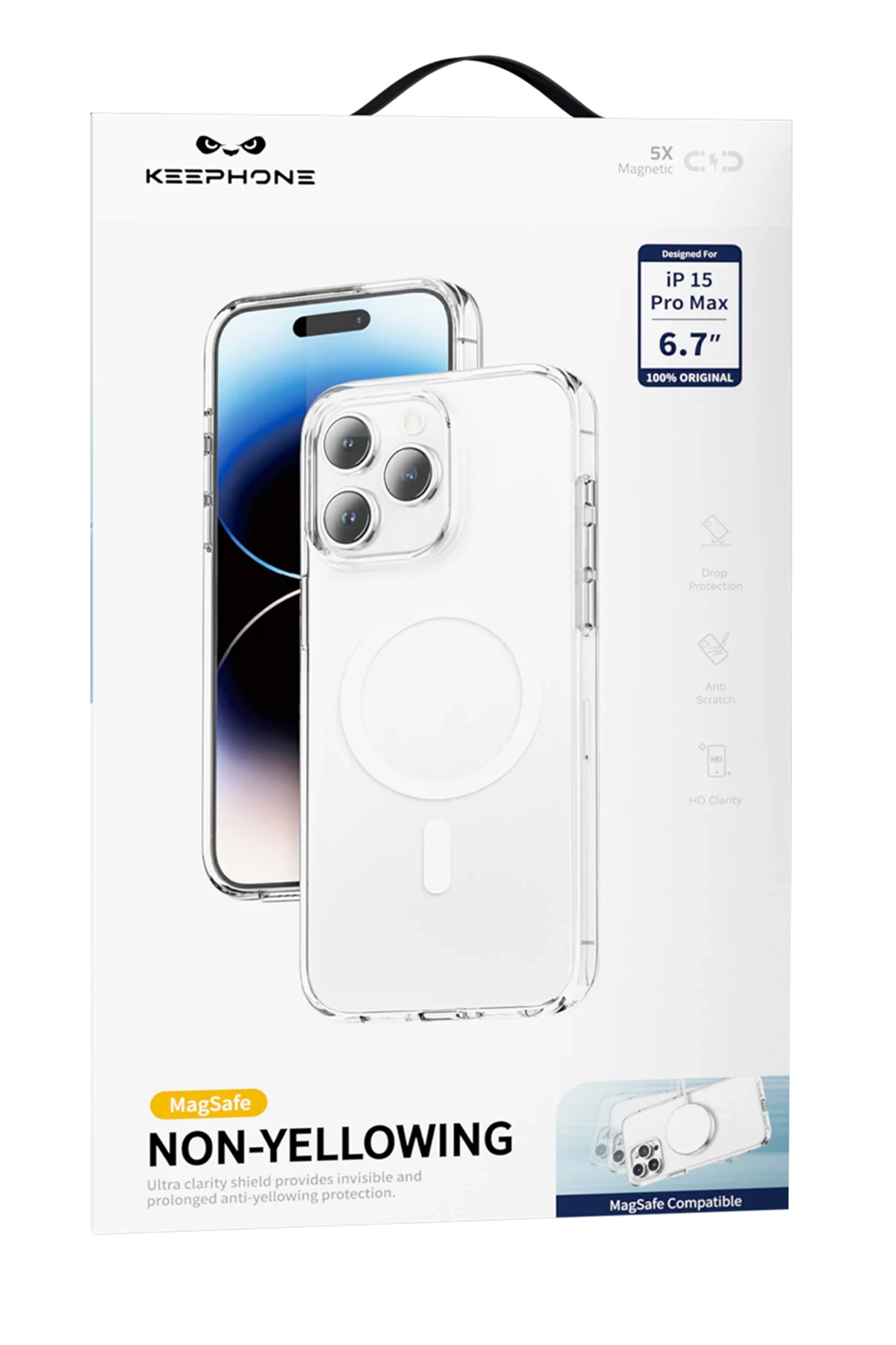 Keephone iPhone 15 Non Yellow Şeffaf Magsafe Kılıf