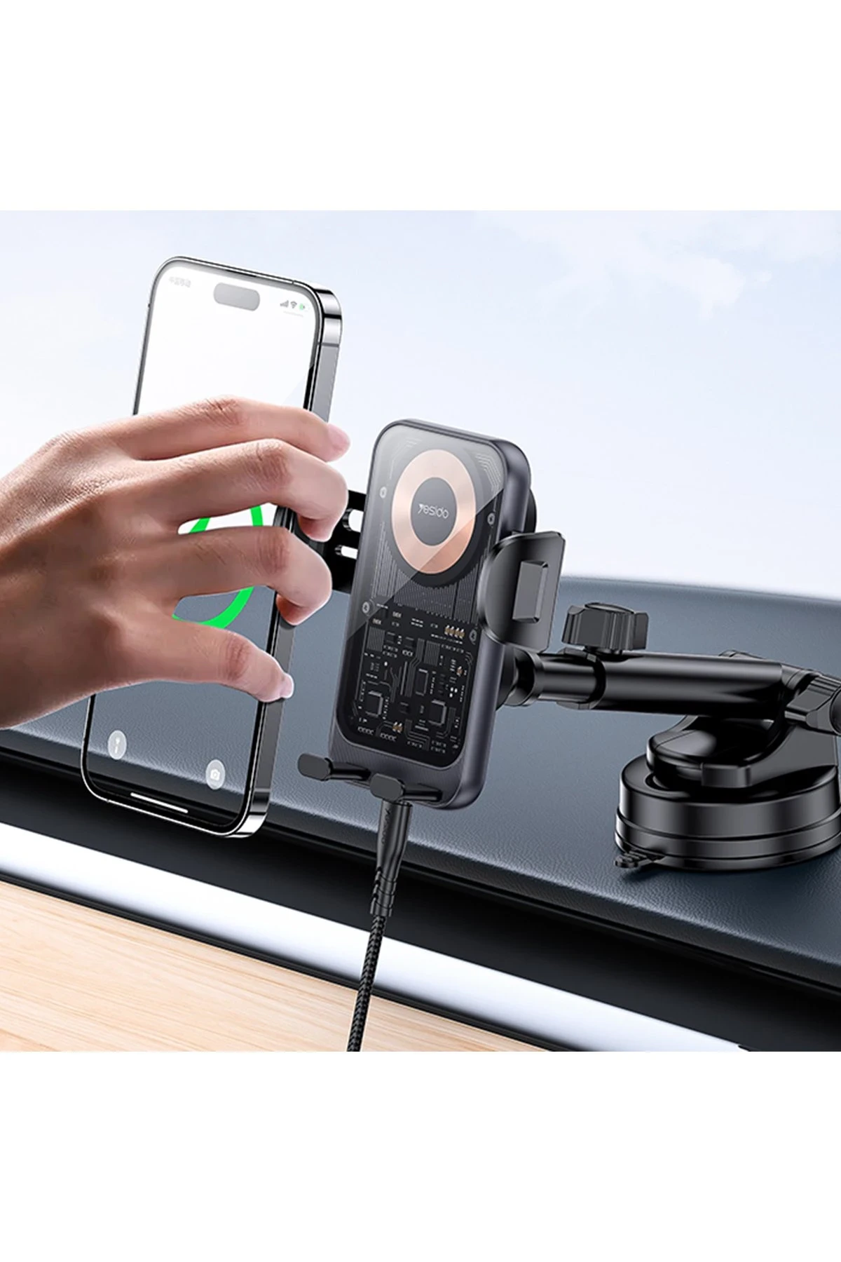 Yesido C307 Yapışkanlı 360 Derece Ayarlanabilir Cam Yüzeyli 15W Kablosuz Şarjlı Magsafe Araç Tutucu
