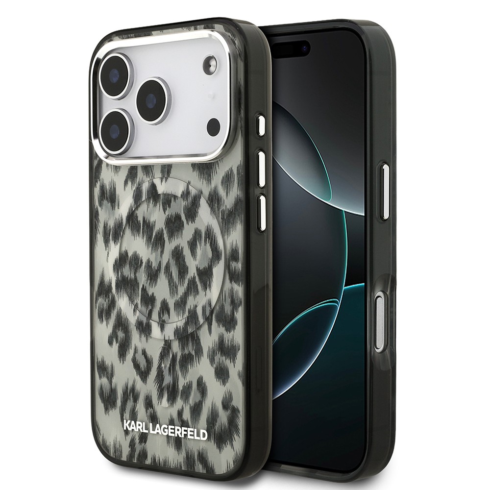 Apple iPhone 17 Pro Kılıf Karl Lagerfeld Orjinal Lisanslı M-safe Şarj Özellikli IML Leopar Baskılı Kapak
