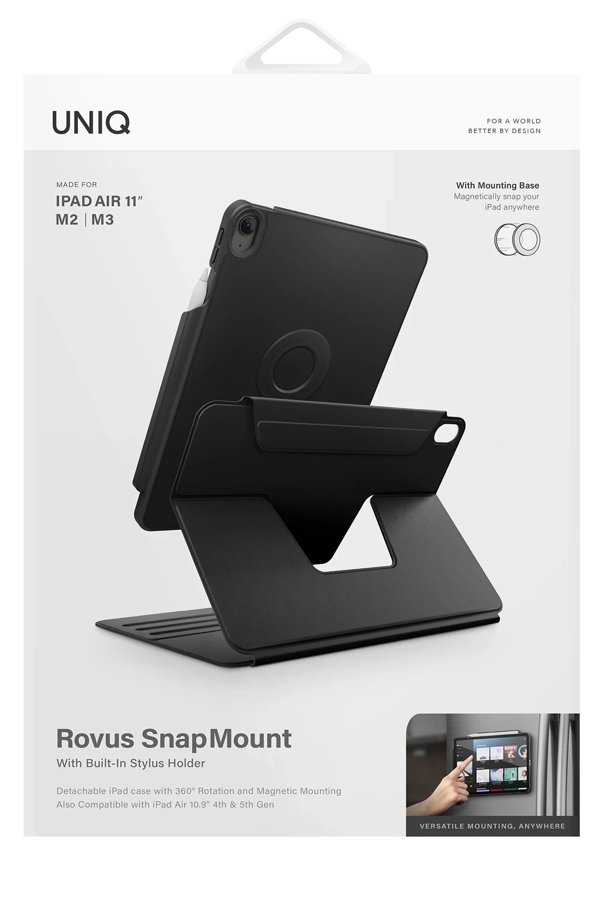 Uniq iPad Air 11 (2024) Rovus Snapmount 360 Derece Dönebilen Manyetik Tablet Kılıf