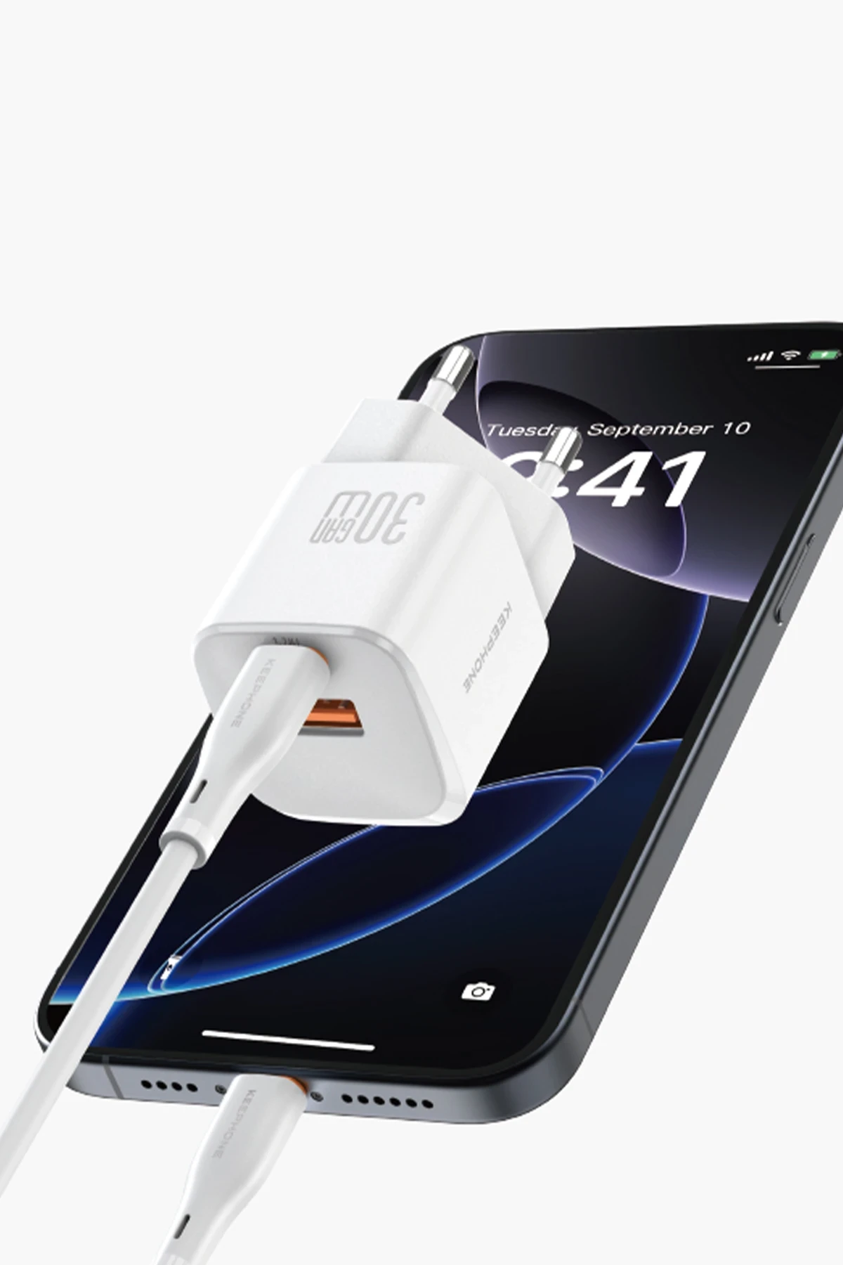 Keephone GaN Wall CH23091 30W 1 Adet Type-C ve 1 Adet USB Çıkışlı GaN Şarj Cihazı
