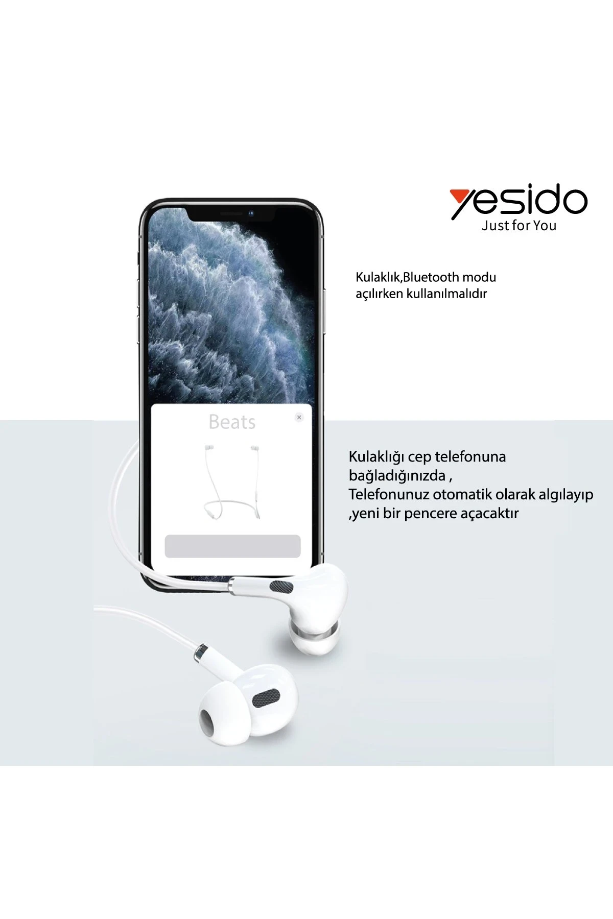 Yesido YH34 1.2M Yüksek Baslı Lightning Bluetooth Kablolu Kulaklık