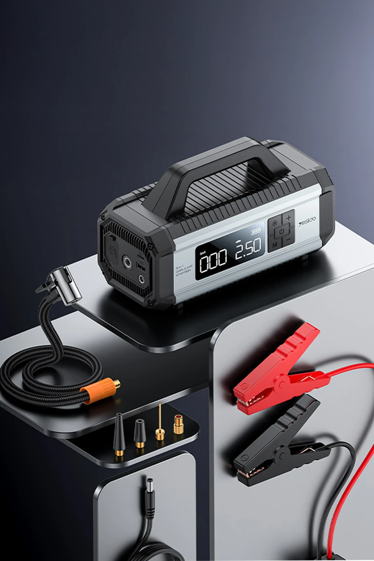 Yesido VC13 Dijital Göstergeli 10.000 mAh Bataryalı Led Acil Durum Fenerli Akü Takviye Özellikli Kablosuz Hava Kompresörü