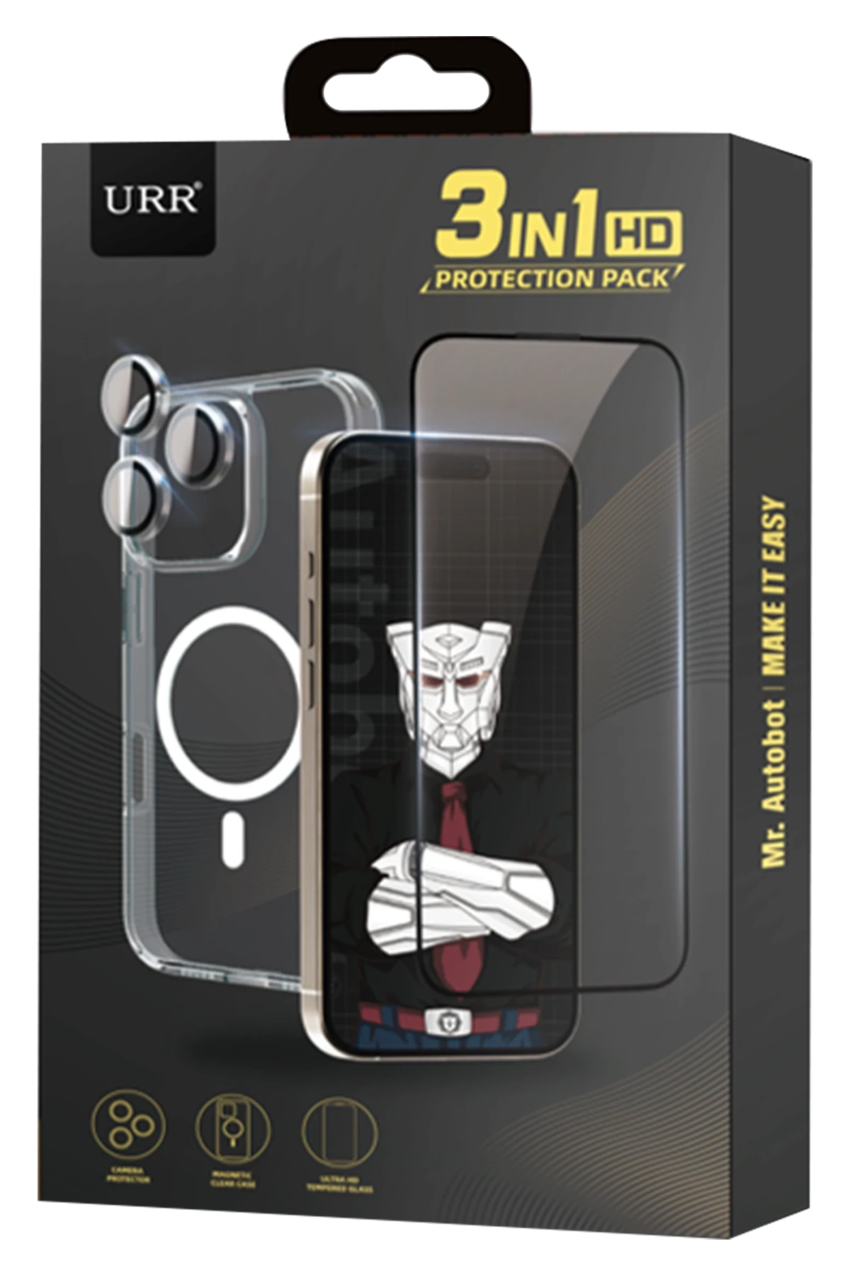 URR iPhone 15 Pro Max Crystal Clear Magsafe 3in1 Ekran Koruyucu ve Kamera Lens Set