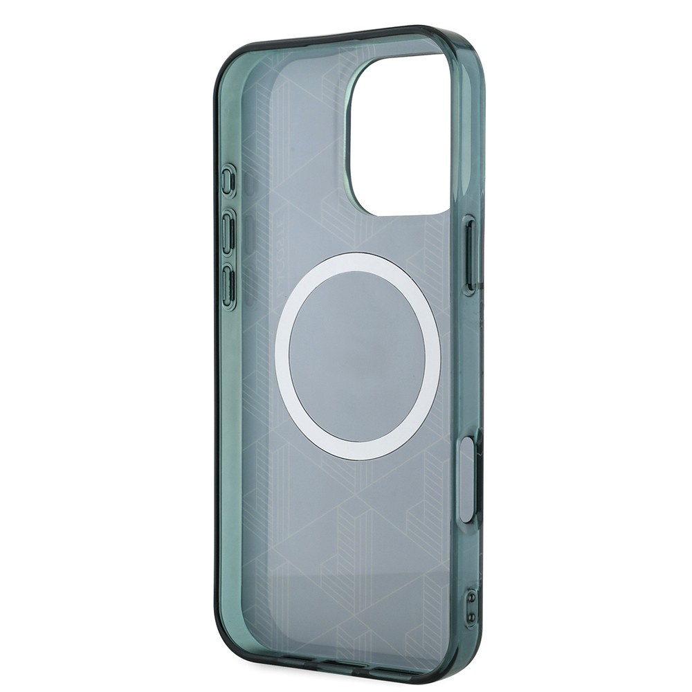 Apple iPhone 16 Pro Kılıf Lacoste Orjinal Lisanslı M-safe Şarj Özellikli IML Baskılı Gümüş Timsah Logolu Monogram Kapak