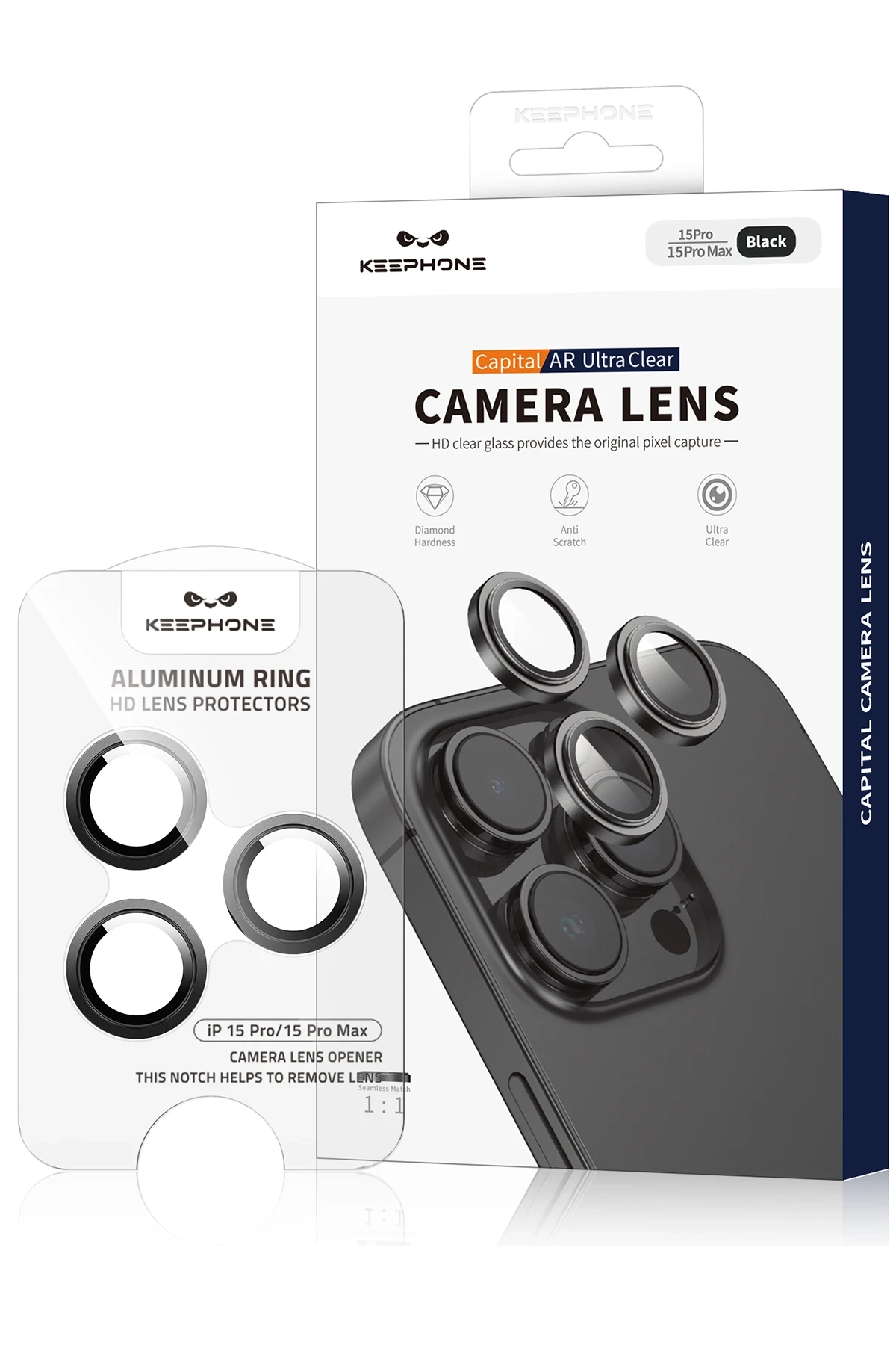 Keephone iPhone 15 Capital Alüminyum AR Kamera Lens Koruyucu