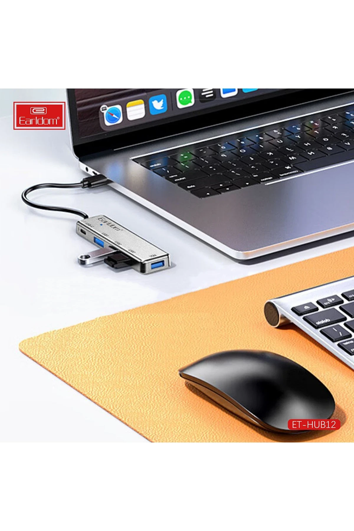 Earldom HUB12 Tak Çalıştır 40cm 4 Adet Usb 2.0 ve 1 Adet Type-C Çıkışlı Usb Çoklayıcı